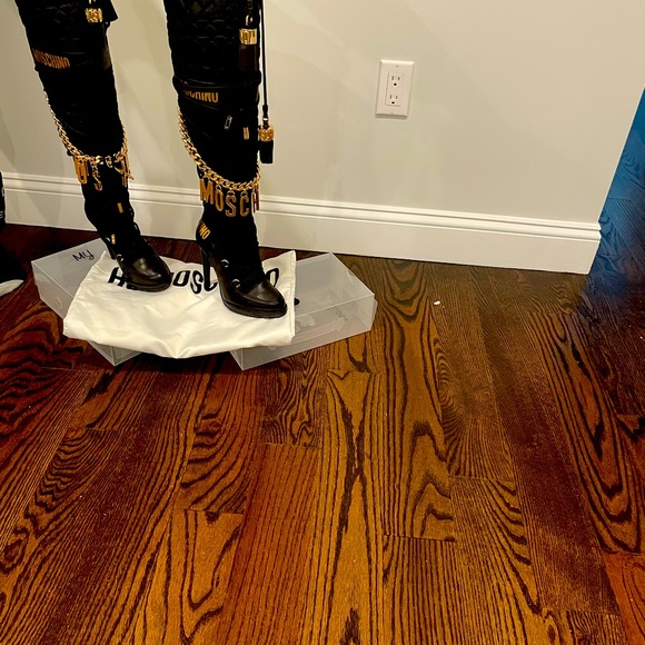 Moschino Shoes - HM  Moschino black boots with gold chains